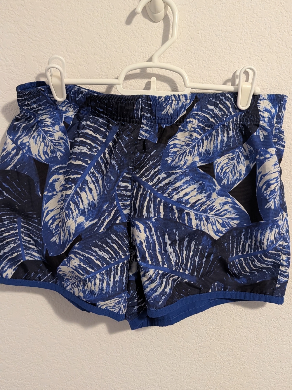 Blue Leaf-Print Women’s Athletic Shorts